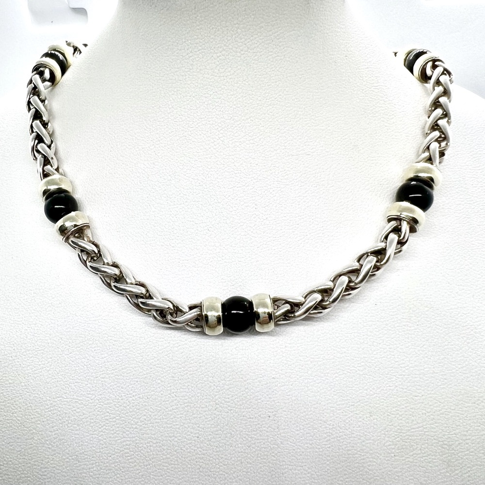 David Yurman 14k Yellow Gold & Sterling Silver Black Onyx Wheat Chain Necklace